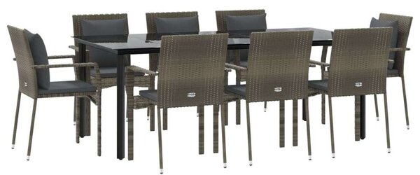 Polyrattan Kerti Étkezőgarnitúra - 8 Szék + Asztal - Fekete/Szürke