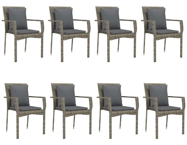 Polyrattan Kerti Étkezőgarnitúra - 8 Szék + Asztal - Fekete/Szürke