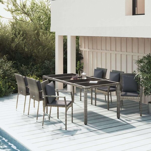 7 részes szürke polyrattan kerti étkezőgarnitúra párnával