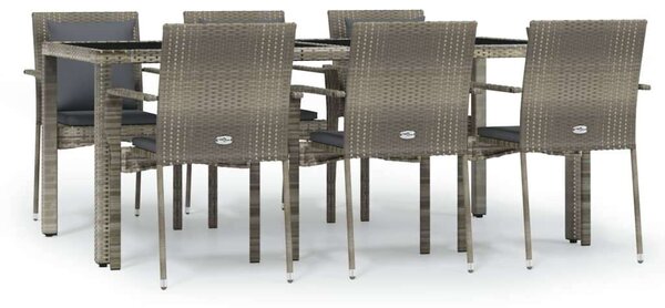 7 részes szürke polyrattan kerti étkezőgarnitúra párnával