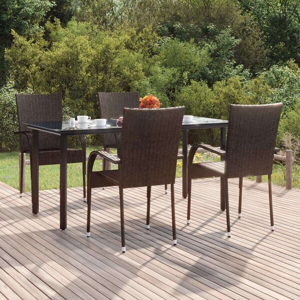 Polyrattan Kerti Étkezőgarnitúra - 5 részes - Barna