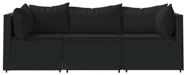 VidaXL 3 részes fekete polyrattan kerti ülőgarnitúra párnákkal