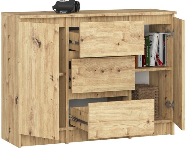 Akord K100 Artisan Tölgy Komód 2 Ajtós 3 Fiókos