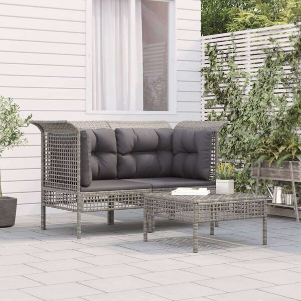 VidaXL 3 részes szürke polyrattan kerti ülőgarnitúra párnákkal