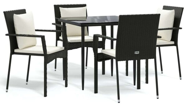VidaXL Polyrattan Kerti Étkezőgarnitúra - 5 részes - Fekete