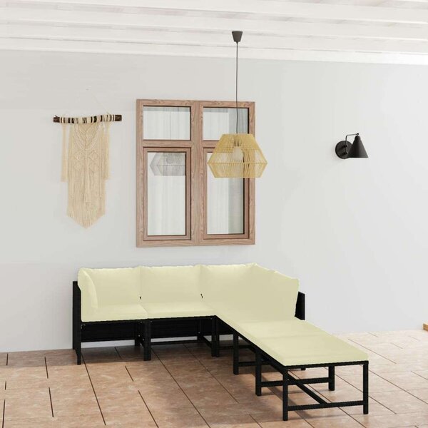 Polyrattan Kerti Ülőgarnitúra - 6 részes - Fekete