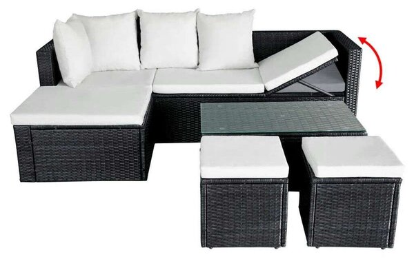 Polyrattan Kerti Bútorszett - 4 részes - Fekete