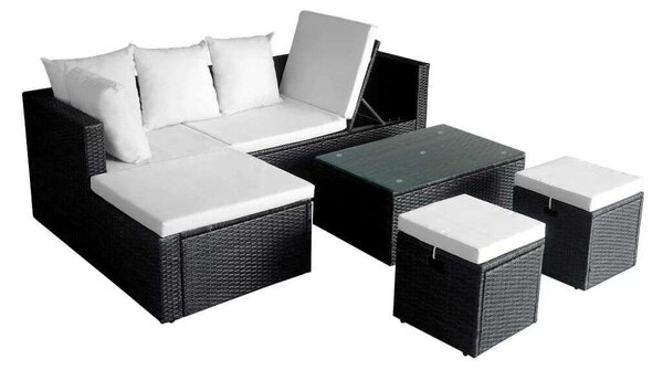 Polyrattan Kerti Bútorszett - 4 részes - Fekete