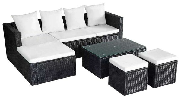 Polyrattan Kerti Bútorszett - 4 részes - Fekete