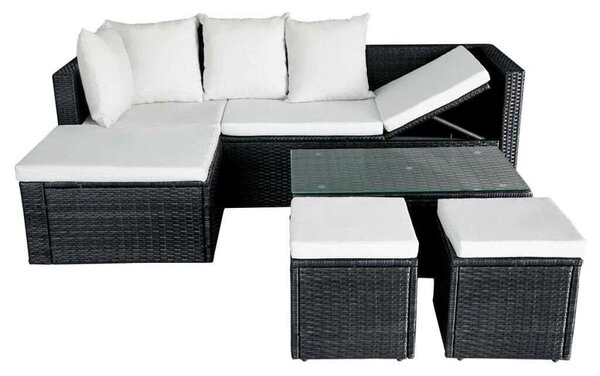Polyrattan Kerti Bútorszett - 4 részes - Fekete