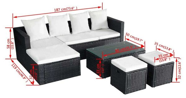 Polyrattan Kerti Bútorszett - 4 részes - Fekete