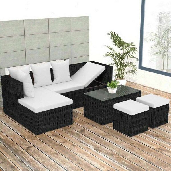 Polyrattan Kerti Bútorszett - 4 részes - Fekete