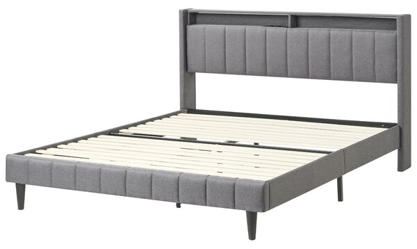Ágy LED világítással BEAULIEU 160 x 200 cm Ágyneműtartóval USB porttal Sötétszürke