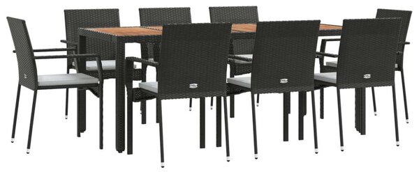 VidaXL 9 részes fekete polyrattan kerti étkezőgarnitúra párnákkal