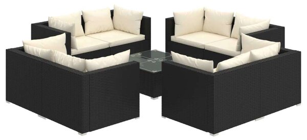 VidaXL Polyrattan Kerti Ülőgarnitúra - 9 részes - Fekete