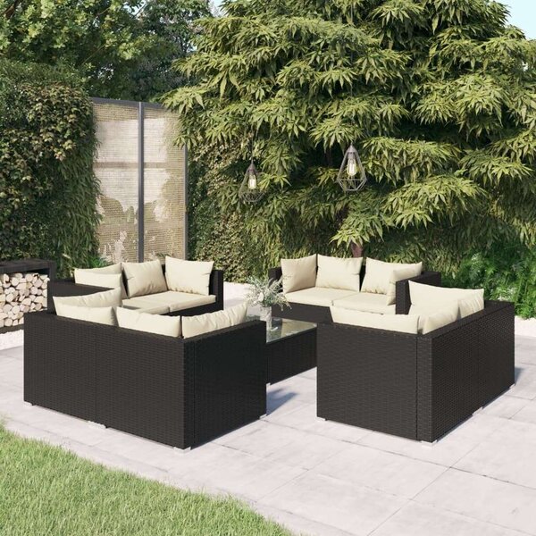 VidaXL Polyrattan Kerti Ülőgarnitúra - 9 részes - Fekete