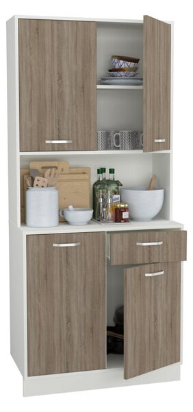 Oma tálalószekrény, Sötét sonoma tölgy / Fehér, 84 cm