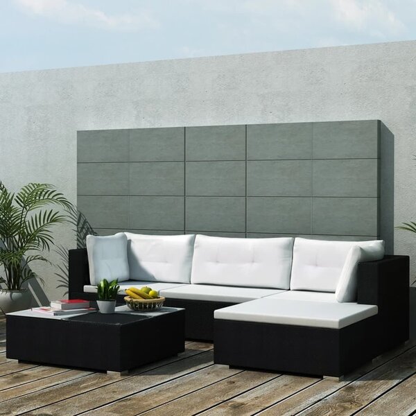 Polyrattan Kerti Ülőgarnitúra - 5 részes - Fekete