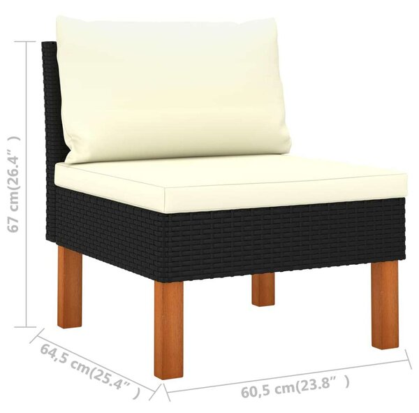 VidaXL 6 részes fekete polyrattan kerti ülőgarnitúra párnákkal