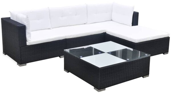 Polyrattan Kerti Ülőgarnitúra - 5 részes - Fekete