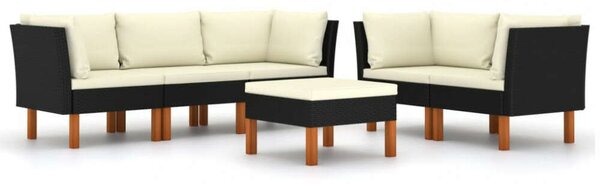 6 részes fekete polyrattan kerti ülőgarnitúra párnákkal