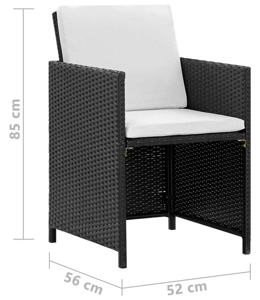 VidaXL Kültéri Étkezőgarnitúra - 9 részes - Fekete Polyrattan