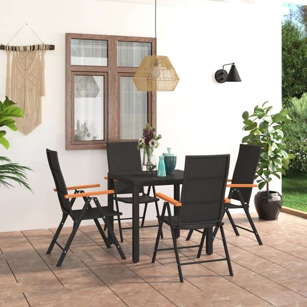 Polyrattan Kerti Étkezőgarnitúra - 5 részes - Fekete-Barna