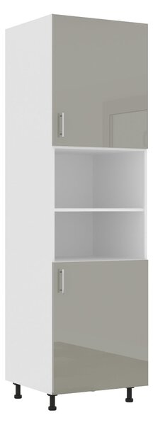 Karo 2 ajtós magas konyhaszekrény sütő számára, Fényes szürke / Fehér, MDF, 60 x 57 x 210 cm