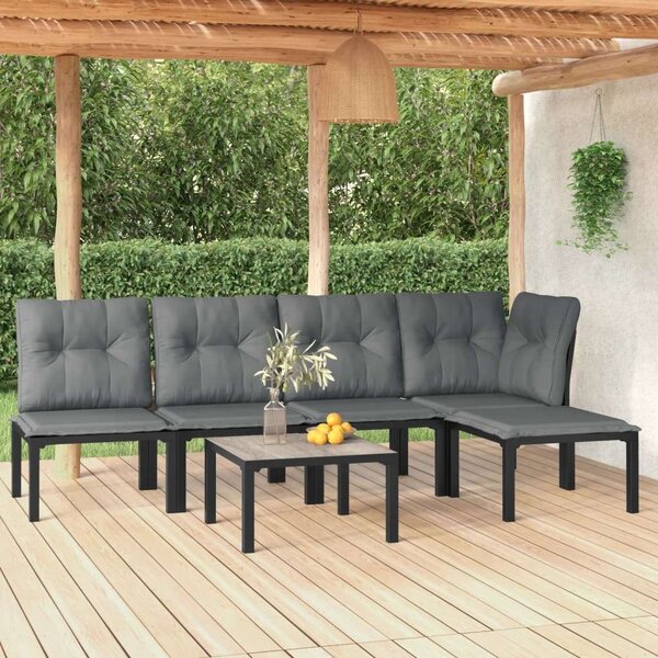 Polyrattan Kerti Ülőgarnitúra - 6 részes - Fekete-Szürke