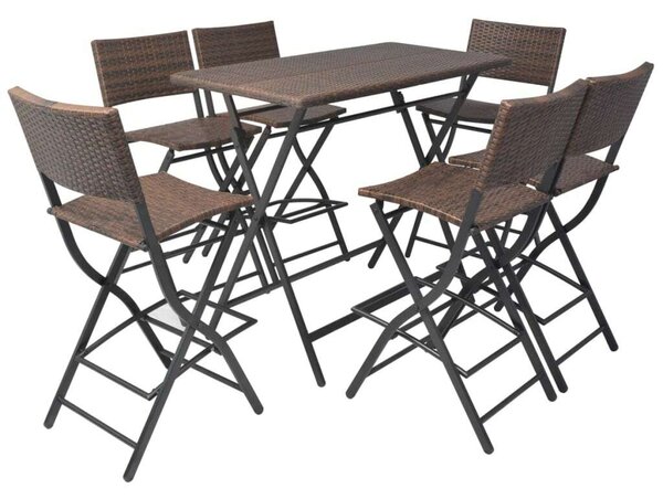 VidaXL 7-részes barna kerti polyrattan/acél összecsukható étkezőszett