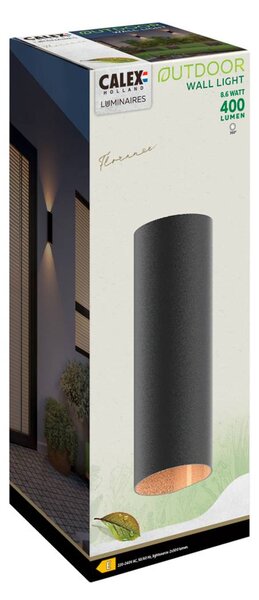 Calex LED kültéri fali lámpa kerek, fel/le, magasság 23 cm, fekete, Fekete, Alumínium, Modern