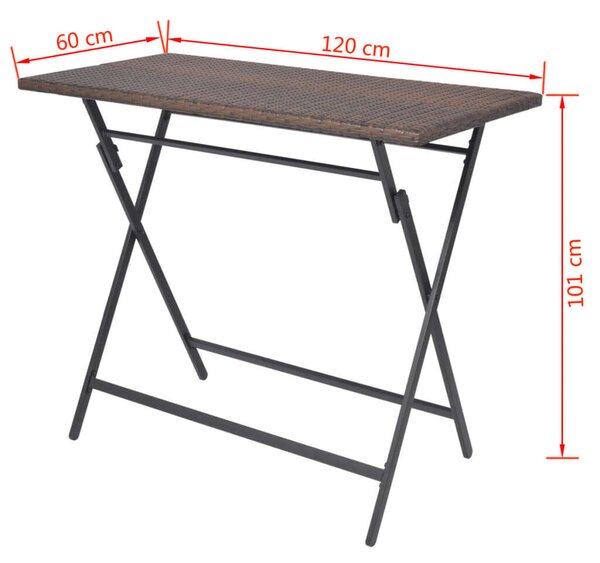 VidaXL 7-részes barna kerti polyrattan/acél összecsukható étkezőszett