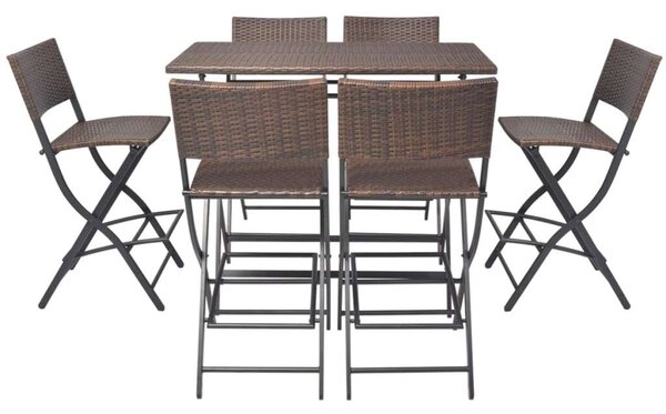 VidaXL 7-részes barna kerti polyrattan/acél összecsukható étkezőszett