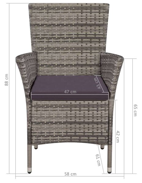 VidaXL Polyrattan Kültéri Étkezőgarnitúra - 7 részes - Szürke