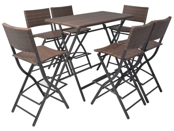 VidaXL 7-részes barna kerti polyrattan/acél összecsukható étkezőszett