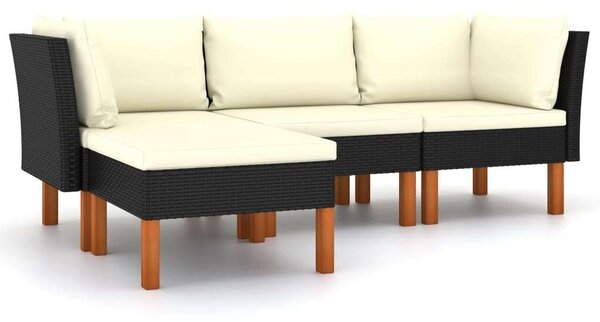 VidaXL 4 részes fekete polyrattan kerti ülőgarnitúra párnákkal