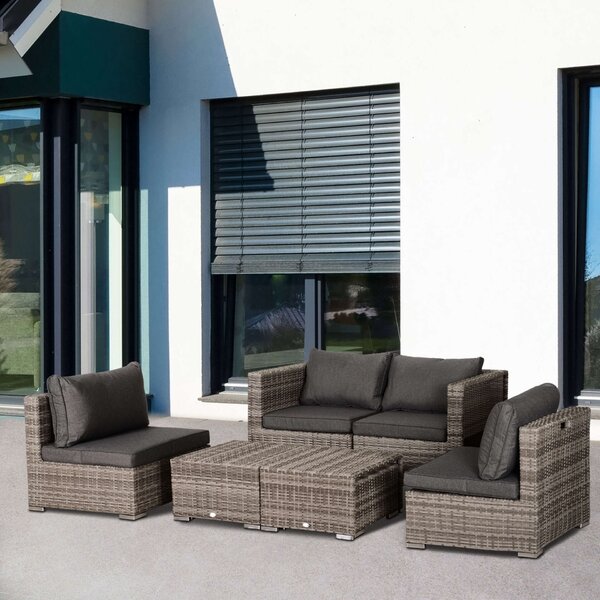Outsunny 860-099, kerti bútor szett, 8 db, rattan és alumínium, szürke / barna