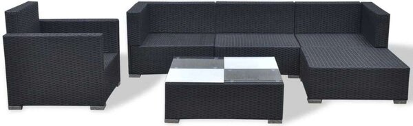 Polyrattan Kerti Ülőgarnitúra - 6 részes - Fekete