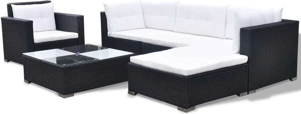 Polyrattan Kerti Ülőgarnitúra - 6 részes - Fekete