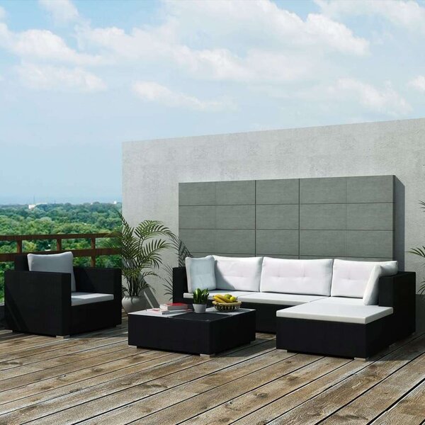 Polyrattan Kerti Ülőgarnitúra - 6 részes - Fekete