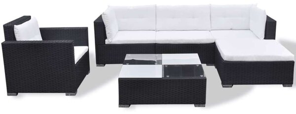 Polyrattan Kerti Ülőgarnitúra - 6 részes - Fekete