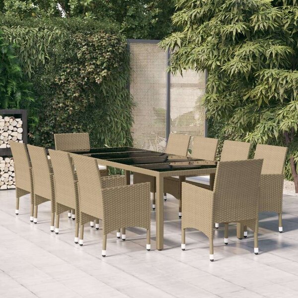 Kerti Polyrattan Étkezőgarnitúra - 11 részes - Bézs