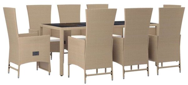 VidaXL Kerti Étkezőgarnitúra - Polyrattan - 9 részes - Bézs