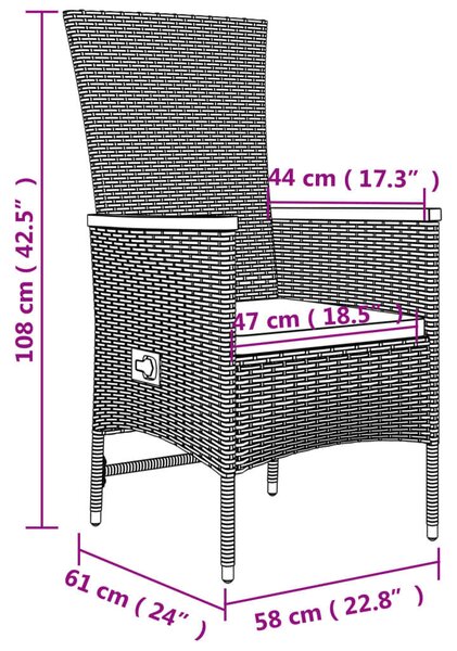 VidaXL 7 részes szürke polyrattan kerti étkezőgarnitúra párnával