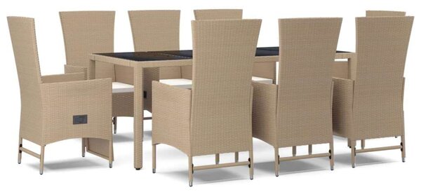 VidaXL Kerti Étkezőgarnitúra - Polyrattan - 9 részes - Bézs