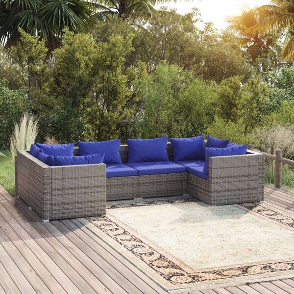 Polyrattan Kerti Ülőgarnitúra - 6 részes - Szürke