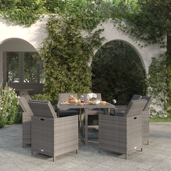 Polyrattan Kerti Étkezőgarnitúra - 9 részes - Szürke