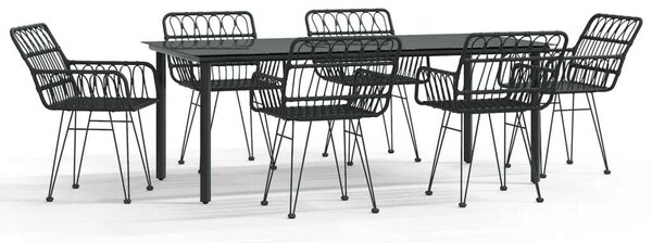 7 részes fekete polyrattan kerti étkezőgarnitúra