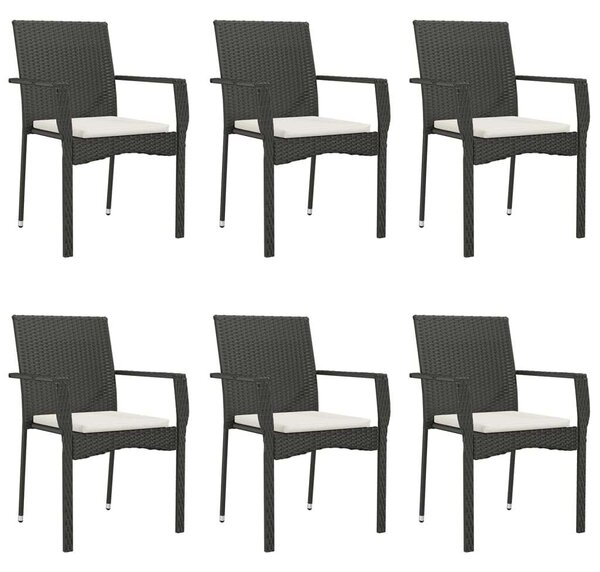7 részes fekete polyrattan kerti étkezőgarnitúra párnával