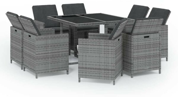 Polyrattan Kerti Étkezőgarnitúra - 9 részes - Szürke